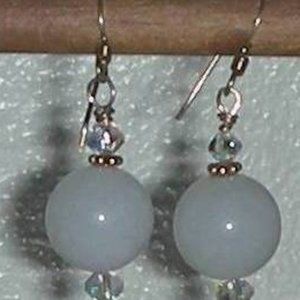 14k GF12MM Botswana Snow White Agate Swarovski Earrings